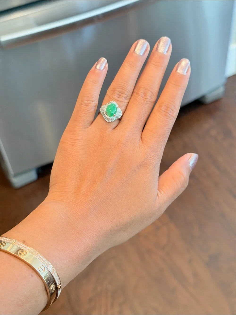 Natural Jade and natural diamonds Ring - Women Jewelry